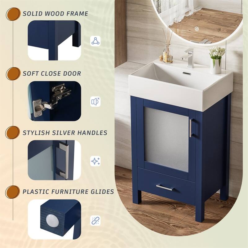 20'' Bathroom Vanity with Ceramic Sink Top, Modern Bathroom Storage Cabinet with 1 Drawer and 1 Soft Close Door