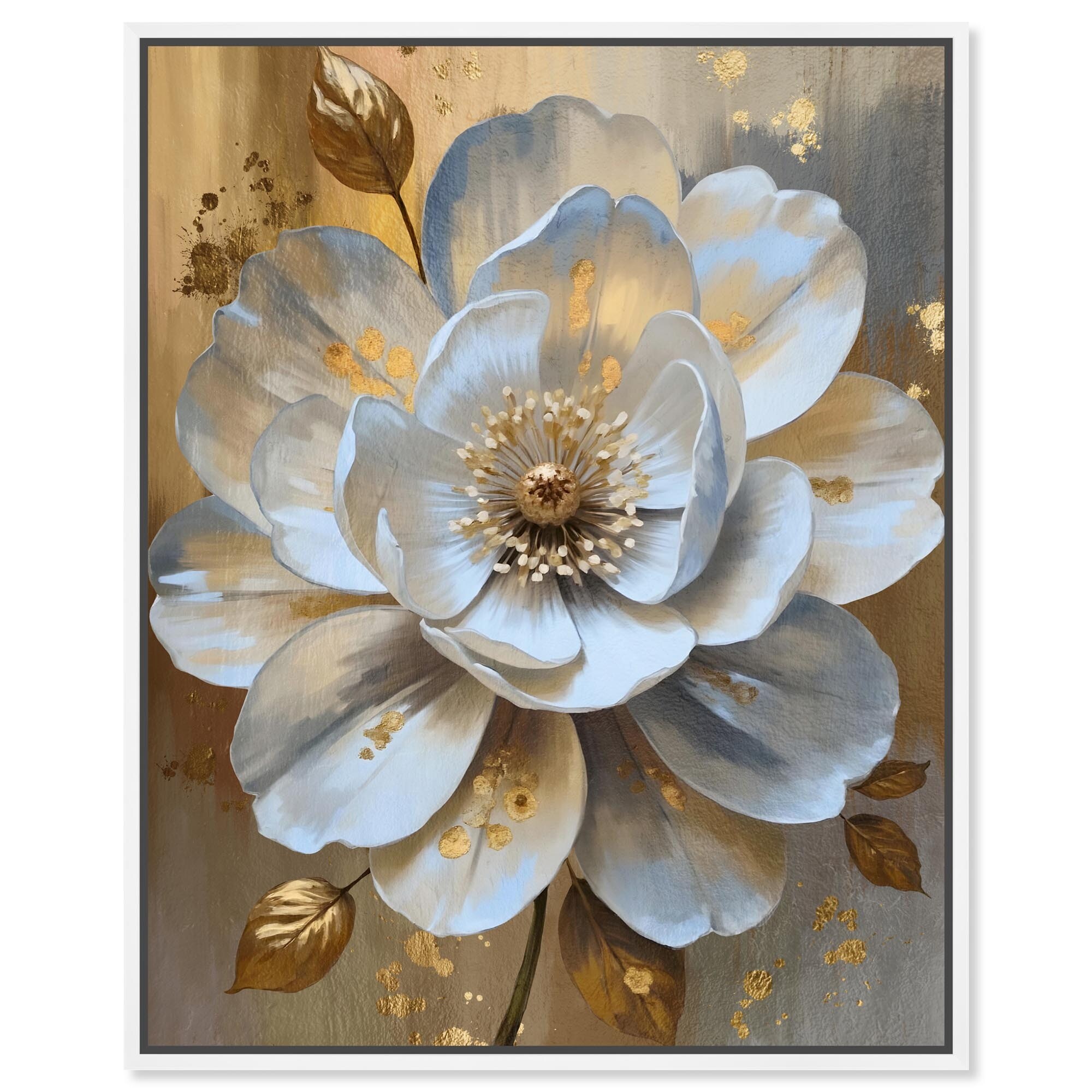 Blooming Elegance Gold Floral Art Framed Canvas Print by Art Remedy