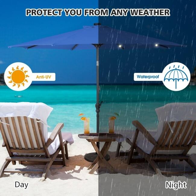 10FT Patio Solar Umbrella LED Patio Market Steel Tilt With Crank Outdoor New