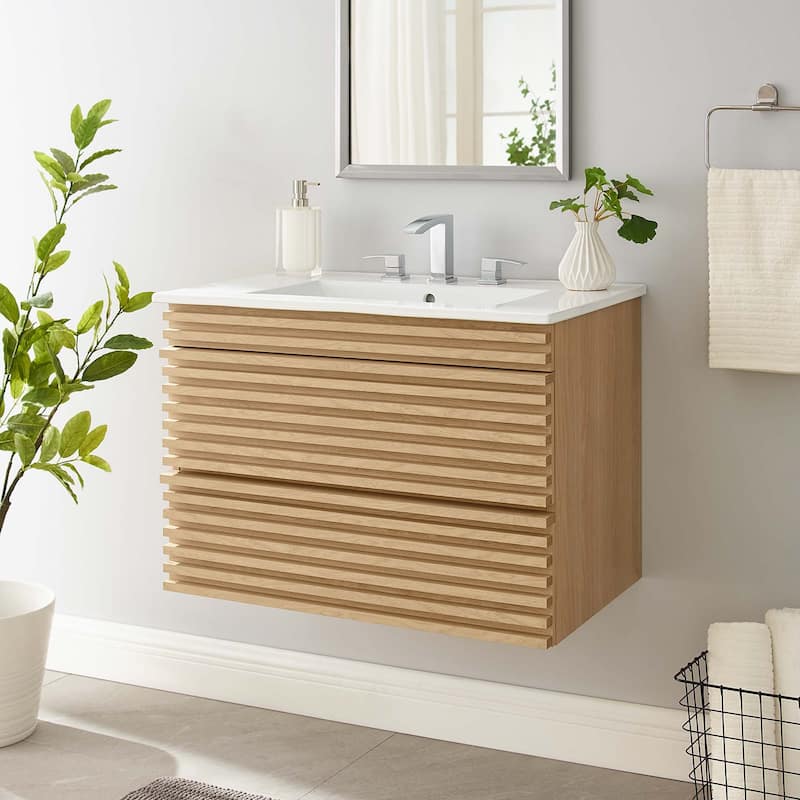 Render 30" Wall-Mount Bathroom Vanity - Oak White