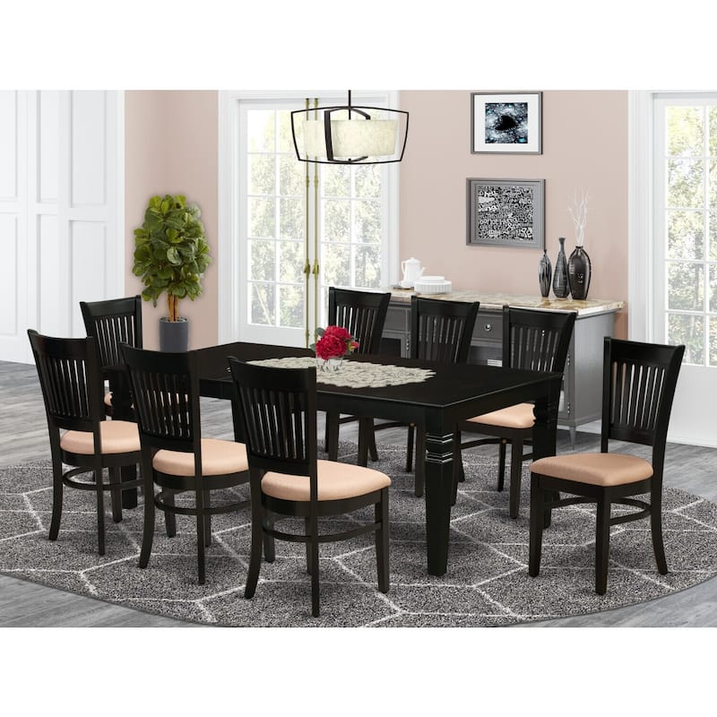 9-Piece Wood Dining Set - Black Kitchen Table with 8 Chairs - Renaissance Revival Style