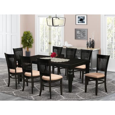 9-Piece Wood Dining Set - Black Kitchen Table with 8 Chairs - Renaissance Revival Style