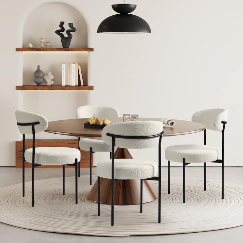 Bayville Mid-Century Curved Back Fabric Upholstered Metal Dining Chair (Set of 4) - Cream