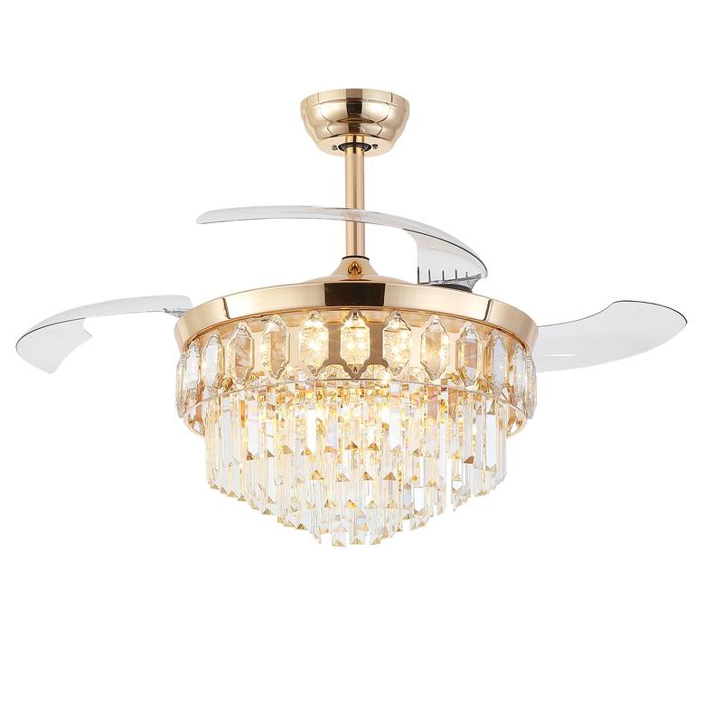 48" Crystal Fandelier Ceiling Fan with Light and Retractable Blades LED Dimmable for Bedroom Living Room - 48 Inches