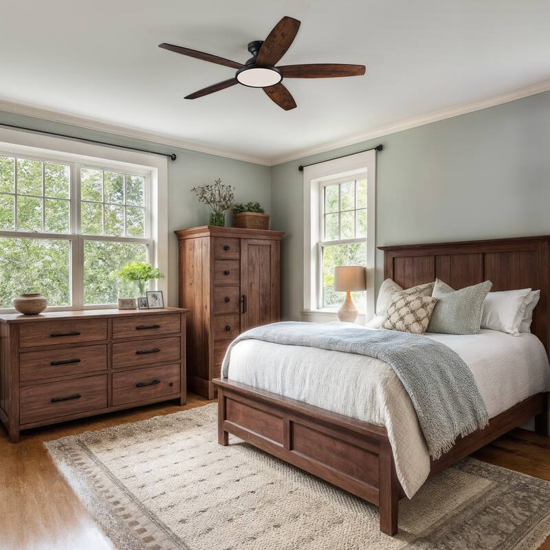 5 - Blade Low Profile Flush Mount Modern Ceiling Fan with 3CCT LED Light and Remote