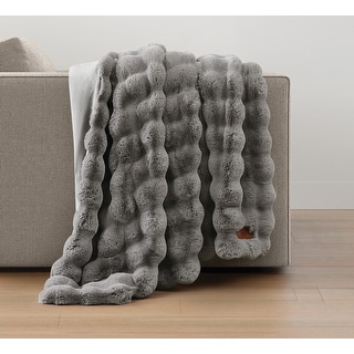 Frye Luxe Textured Heavyweight Faux Fur Grey Oversized 60x70 Throw
