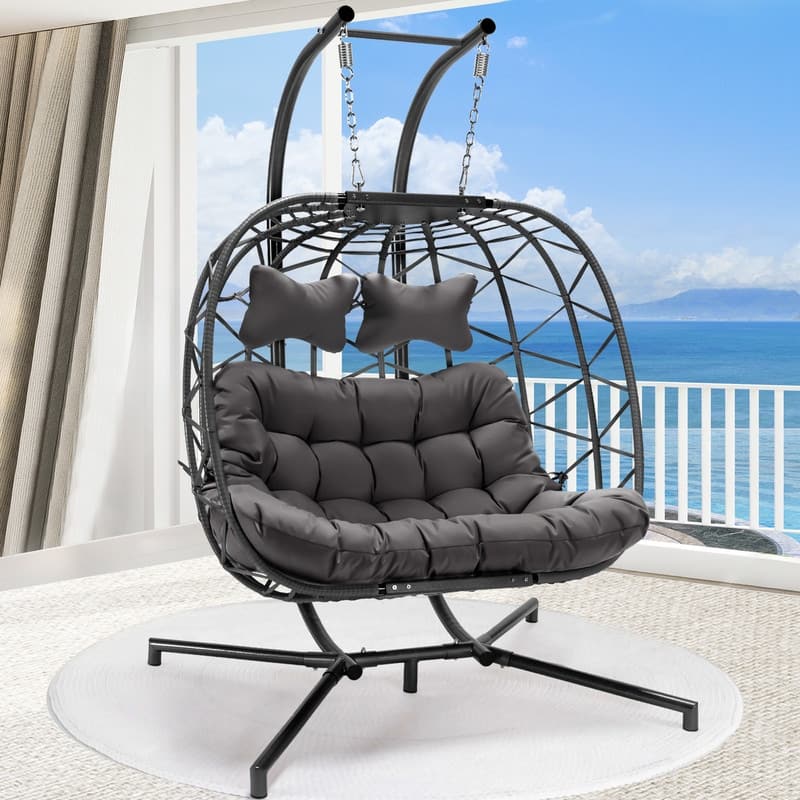 FINCATI Outdoor Double Egg Chair, 700 lbs Indoor Double Egg Chair Swing, Oversized Swing Chair, Cozy Hanging Egg Chair - Dark Grey