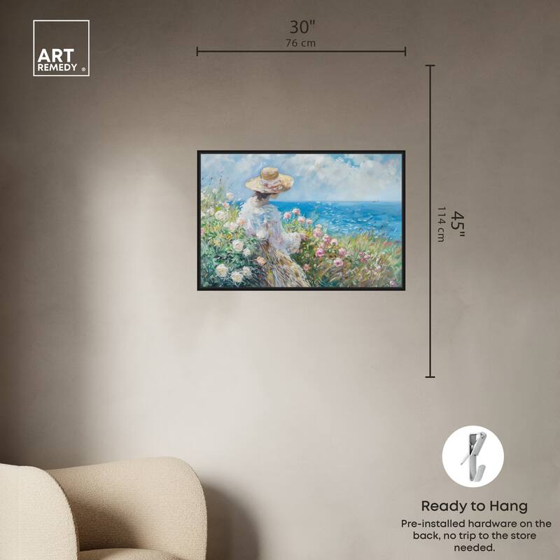 Art Remedy Gentle Sea Framed Impressionism 1 Piece Canvas Wall Art /Monet And Van Gogh Inspired Art