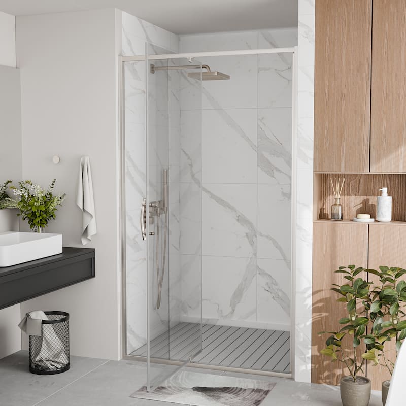 Modland 38-42"x71'' Adjustable Pivot Shower Door - Auto-Lift Hinge, Magnetic Seal, 5 Finishes for Uneven Walls - 42''x 71''