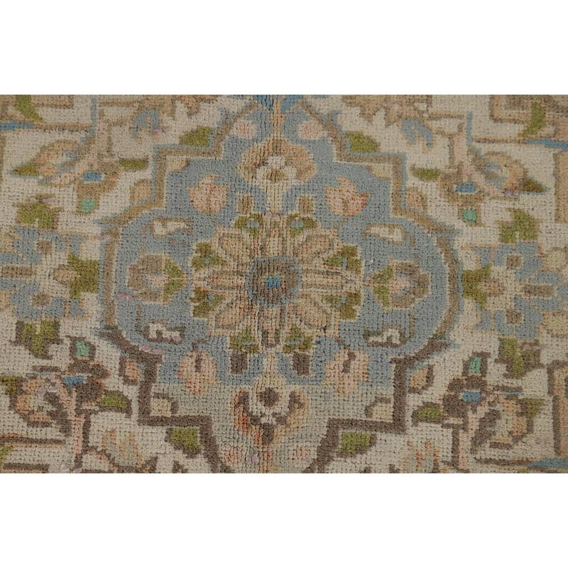 Kashan Vintage Persian Rug Hand-Knotted Traditional Muted Wool Carpet - 8'0" x 11'0"