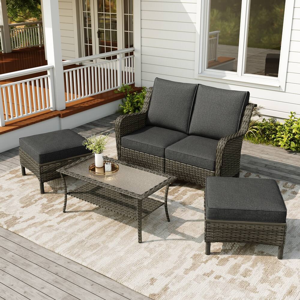 Rattan Sectional Seating Group with Cushions
