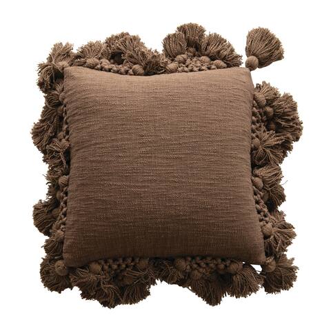 Square Crochet & Tassels Cotton Slub Pillow