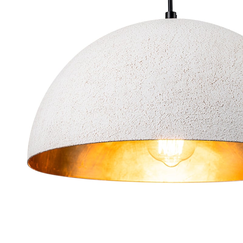 Single-Light Distressed White Gold Foil Metal Dome Pendant - 13.8in