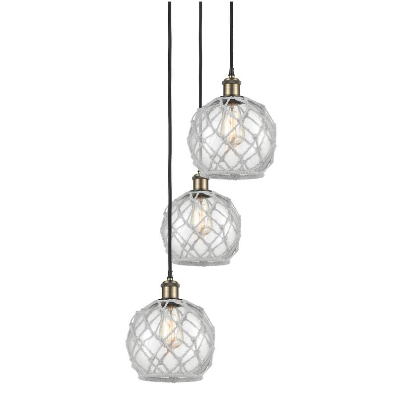 Innovations Lighting 113B-3P-31-15 Farmhouse Rope Pendant Farmhouse - Black Antique Brass / Clear Glass with White Rope
