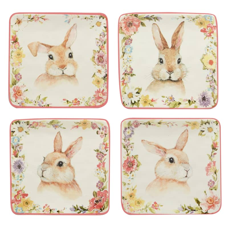 Certified International Easter Garden 6" Canape/Luncheon Plates, Set of 4 Assorted Designs - 6" x 6" x 0.75"