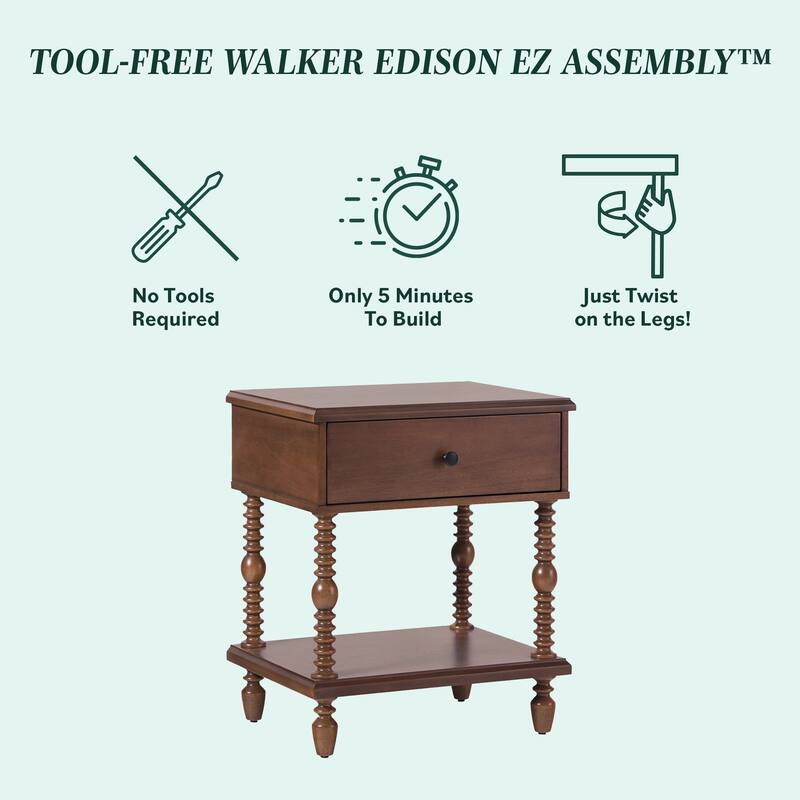Walker Edison Easy Assembly Solid Wood 1-Drawer Nightstand