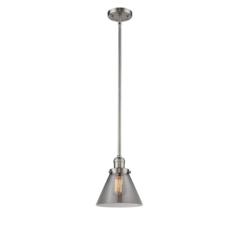 Innovations Lighting Franklin Restoration Cone - 1 Light 8" Stem Hung Mini Pendant - Brushed Satin Nickel/Light Smoke