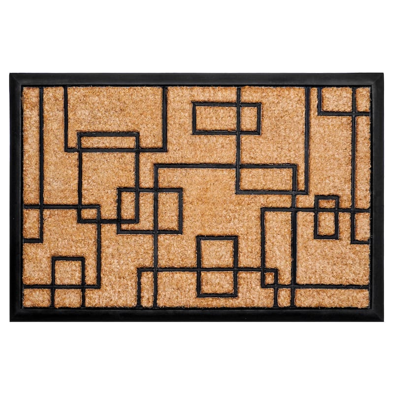 HomeRoots 24" X 36" Natural and Black Coir Geometric Outdoor Door Mat - 24.00' X '36.00