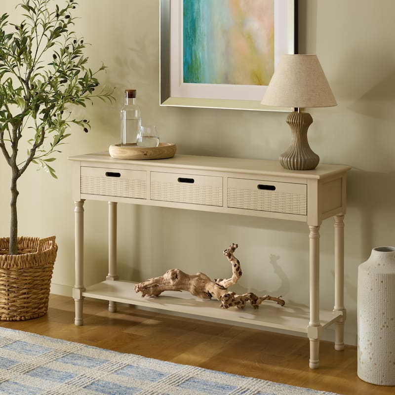 SAFAVIEH Macie 3-Drawer Console Table - 47.3" W x 13" L x 29.5" H - 47.3" W x 13" L x 29.5" H - 47"W x 13"D x 30"H - Sand