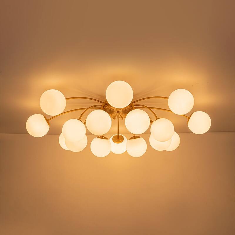 Mid-Century 12-Light Milky Glass Globe Sputnik Ceiling Light - 39in