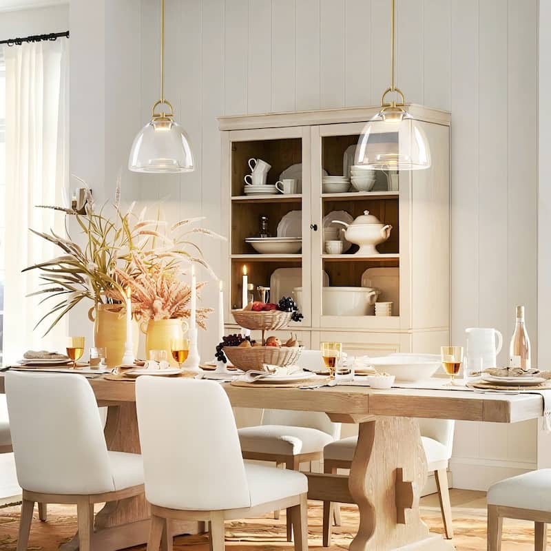 1-Light Modern Transitional Metal & Glass LED Pendant with Adjustable Height Clear Bell-Shade for Kitchen Island