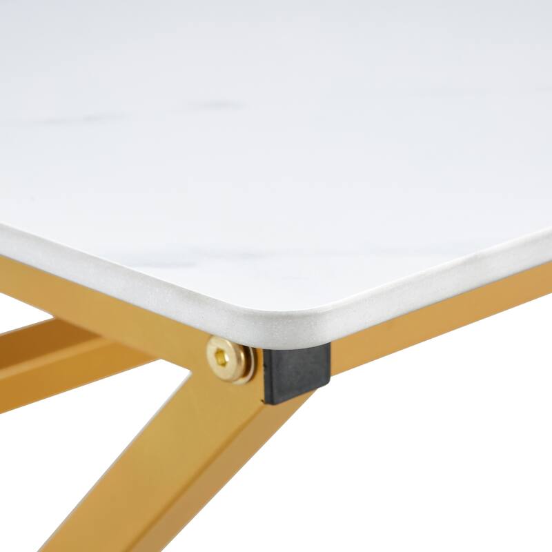 Roomfitters Rock Slab Coffee Table with Gold Metal Legs, Smooth Marble Surface for Modern Living Spaces
