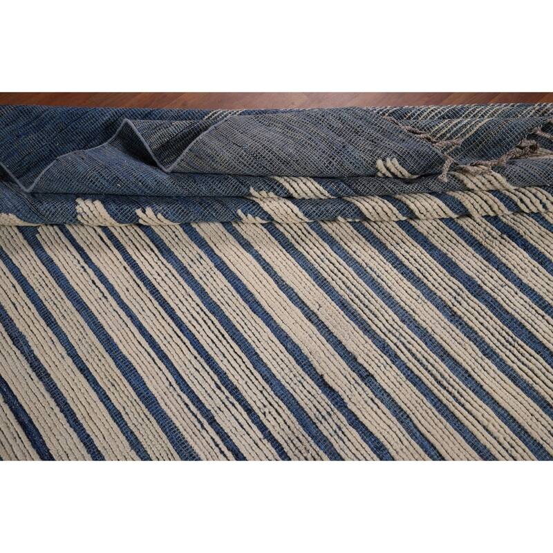 Striped Moroccan Modern Large Area Rug Hand-Knotted Wool Carpet - 11'9"x 15'8"
