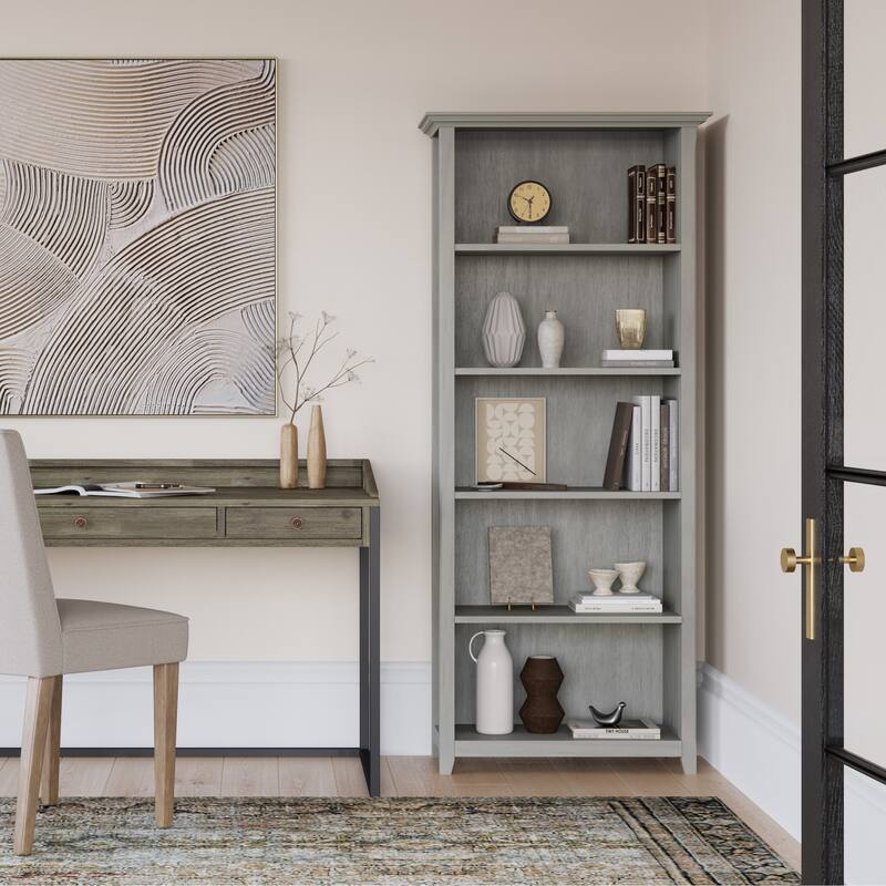 WYNDENHALL Halifax 30" Wide Solid Wood Transitional 5 Shelf Bookcase - 30"w x 14"d x 70" h - Fog Grey