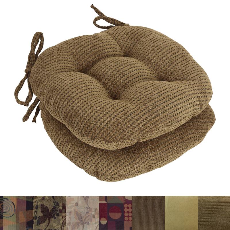 16-Inch Round Jacquard Chenille Tufted Chair Cushions (Set of 2 or 4) - 16 x 16