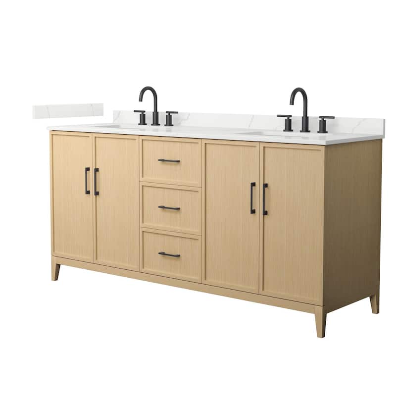 Wyndham Collection WCH717172D-QTZ-US3MXX Elan 72" Free Standing Double - White Oak / Giotto Quartz Top / Matte Black