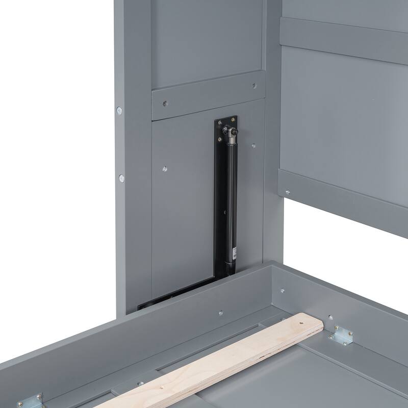 Queen Size Murphy Bed Hide Away Bed with Top Cabinets, Grey