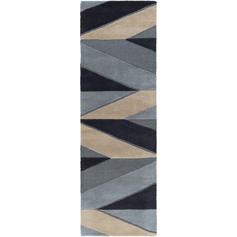 Artistic Weavers Lincoln Hand Tufted Geometric Wool Rug - 2' 6" x 8' - Blue