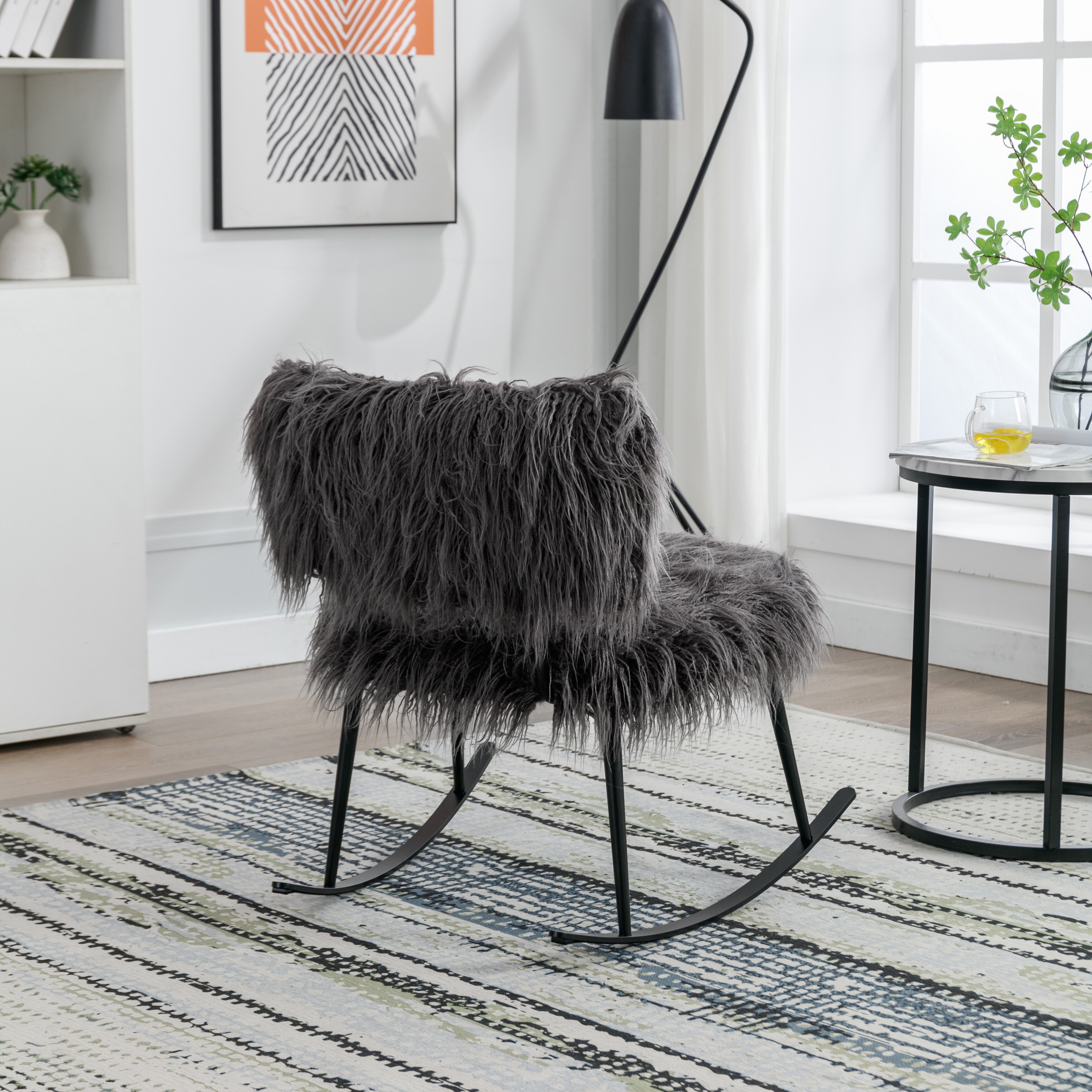 25.2 Wide Faux Fur Plush Nursery Rocking Chair Baby Nursing