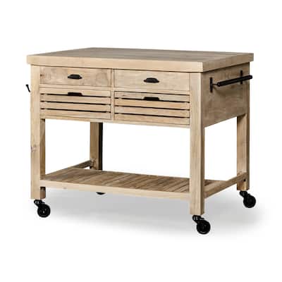 Columbia II Light Brown Base w/Black Iron, Rolling Kitchen Island - 46"W x 32"D x 36"H