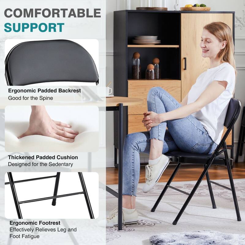 2-Pack PU Leather Folding Chairs with Cushions