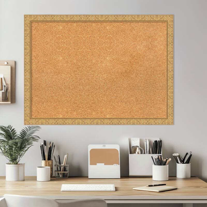 Lila Gold Wood Framed Cork Board - Bulletin Board, Organization Board, Pin Board