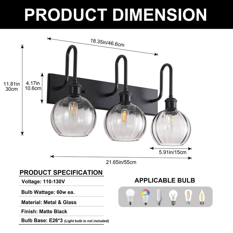 3-Light Dimmable Bathroom Vanity Light