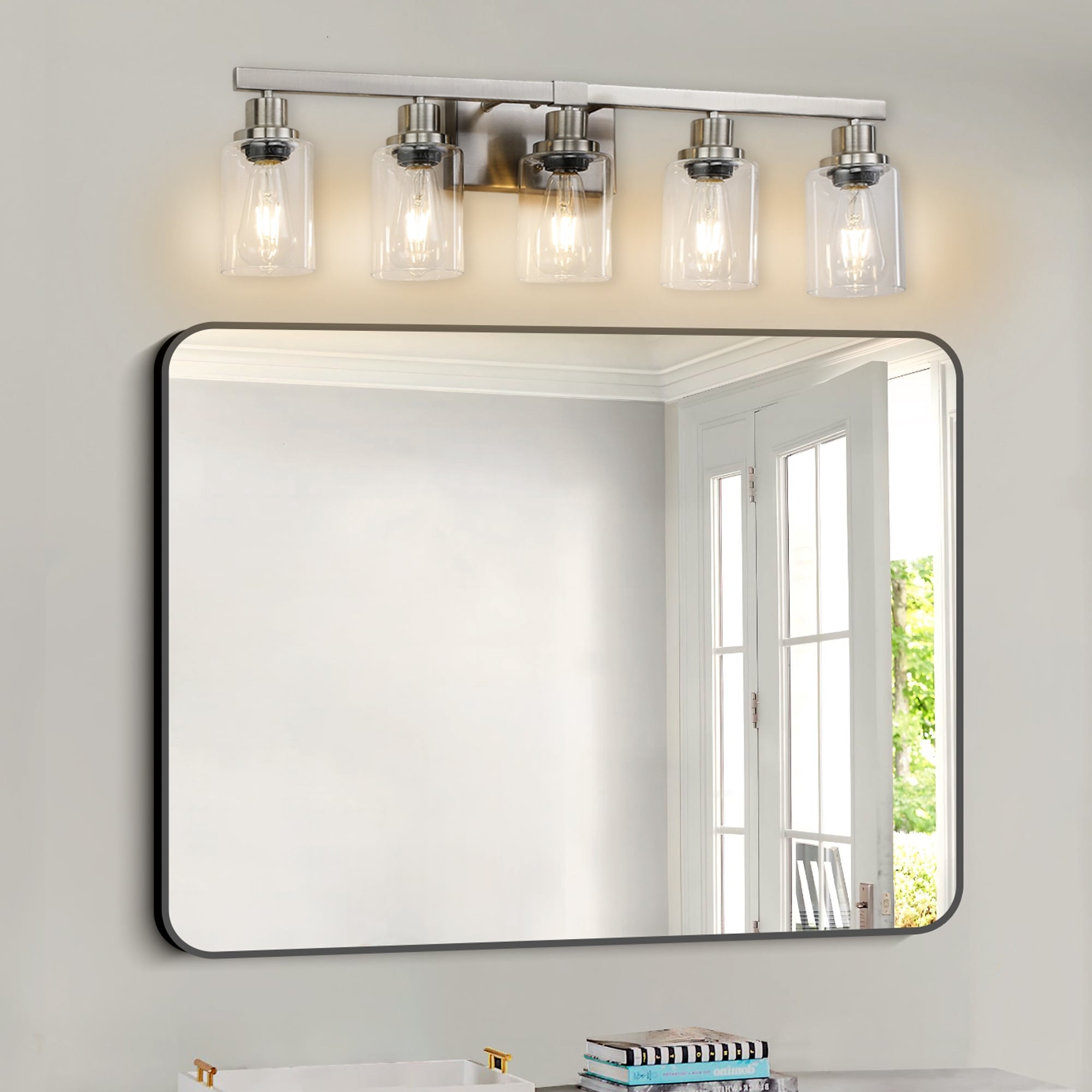 Modern 5-Light Bathroom Vanity Light Fixture with Clear Glass Shades, Light Fixture Bathroom Over Mirror Wall Lights (No Bulbs)