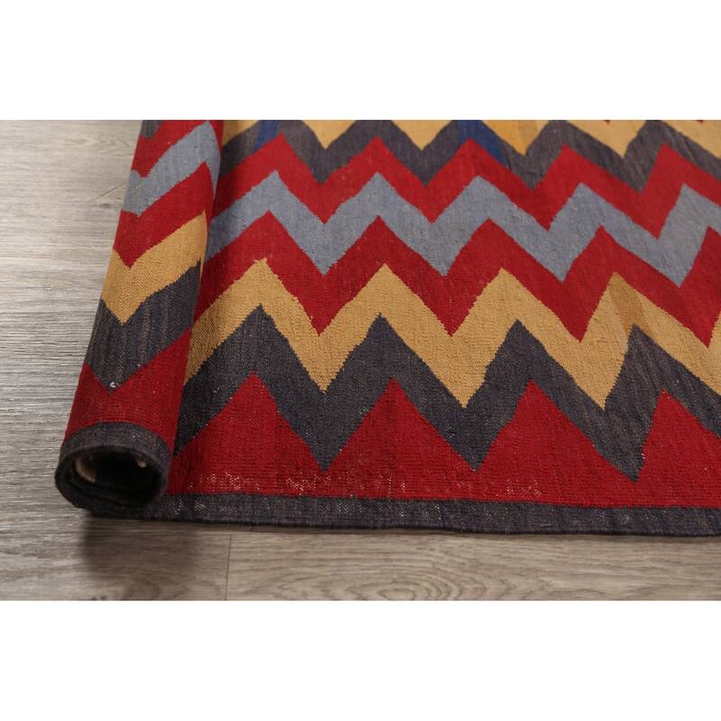 Geometric Chevron Kilim Oriental Kitchen Area Rug Wool Hand-woven - 3'1" x 6'3"