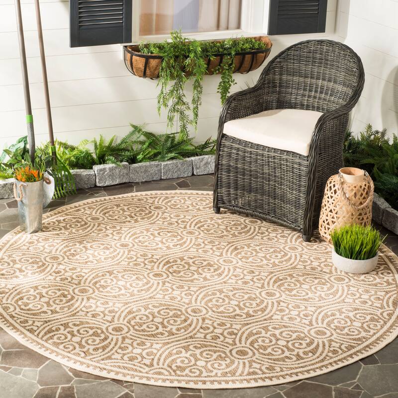 SAFAVIEH Beach House Guilene Indoor/ Outdoor Waterproof Patio Backyard Rug - 6'7" Round - Cream/Beige