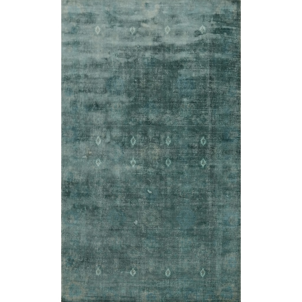 Hand-knotted Modern Silk Green Abstract Oriental Area Rug - 8' 0'' X 5' 0''