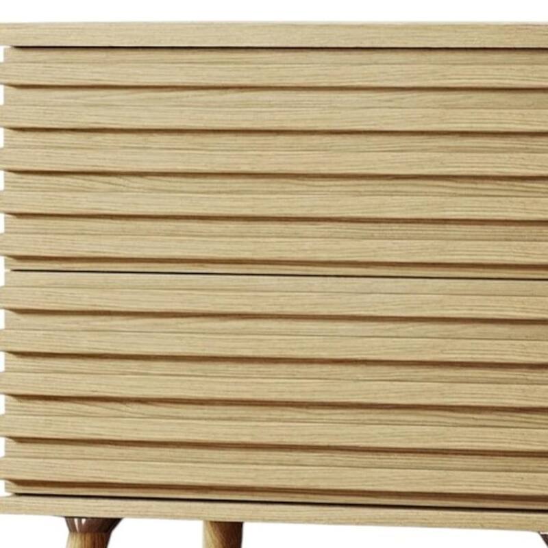 HomeRoots 23" Natural Solid Wood Ribbed Texture Two Drawer Nightstand