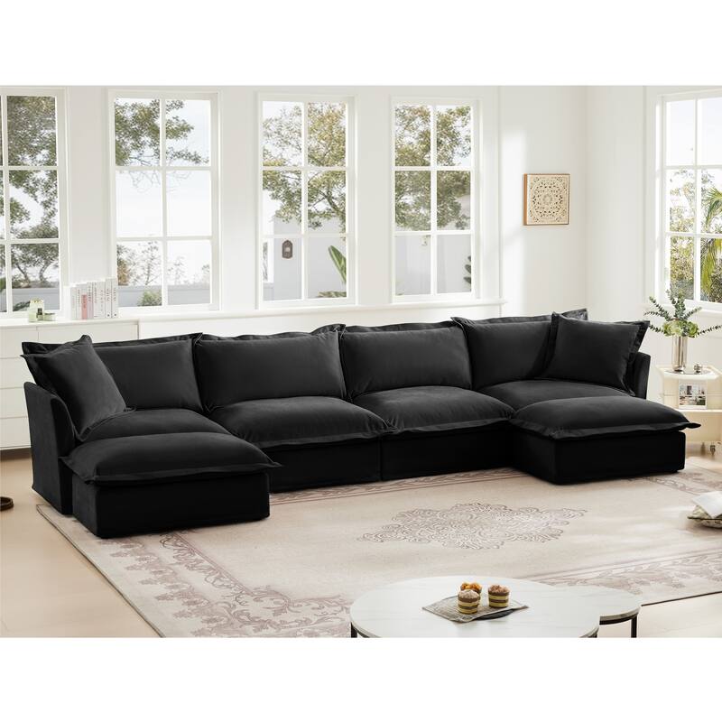 Wide & Deep 4- Seat Slipcovered U-Shape Chenille Sectional Sofa Couch