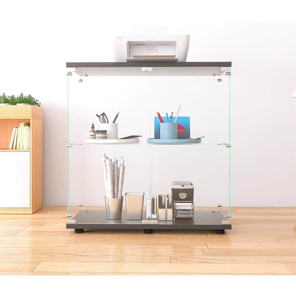 2 Shelves Display Cabinet with Glass Doors, Glass Display Cabinet, Floor Standing Curio Display Cabinet Trophy Display Case