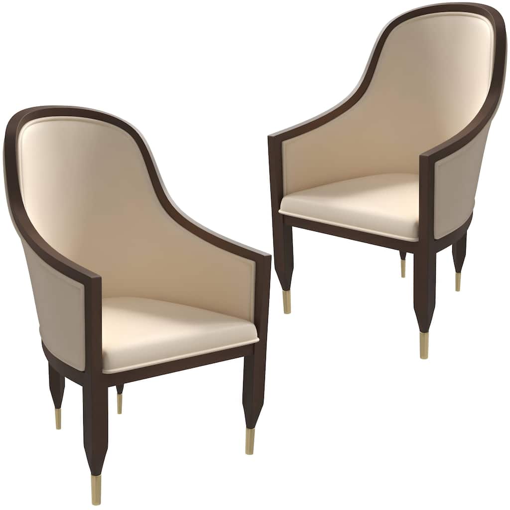 Belle Upholstered Leather Dining Chair Rubberwood Legs with Gold Caps Set of 2