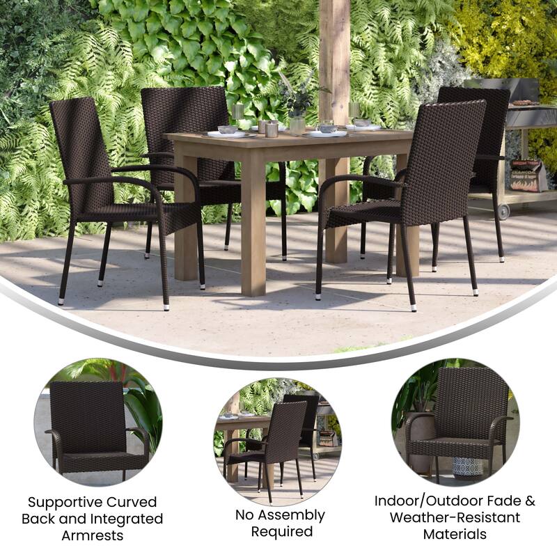 Indoor/Outdoor Stacking Steel Framed Wicker Dining Armchairs - 2 Pack