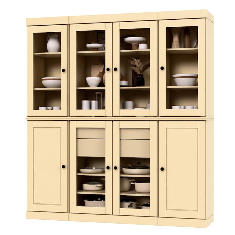 Palace Imports 100% Solid Wood Kitchen China Cabinet Pantry with Glass or Solid Wood Doors and 2-Drawer Kit - 65" x 71.5"