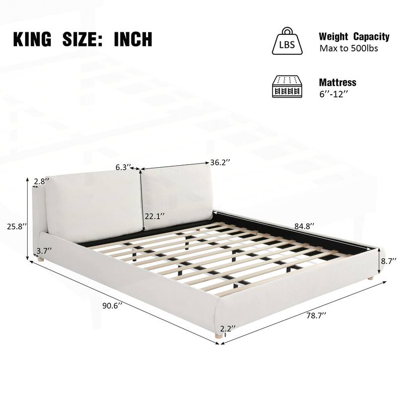 Luxurious Upholstered Platform Bed with Removable Pillows and Stylish Headboard
