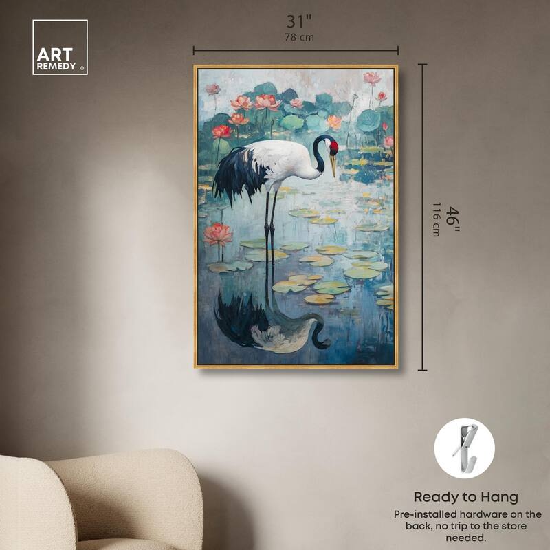 Crane in Lilies II Canvas by Art Remedy