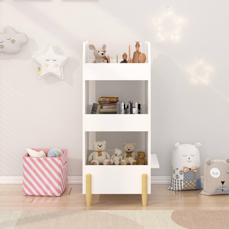 Kids Bookshelf with Chalkboard Side - Bear-Shaped Wooden Bookcase with 3-Tier Storage,Drawing Board